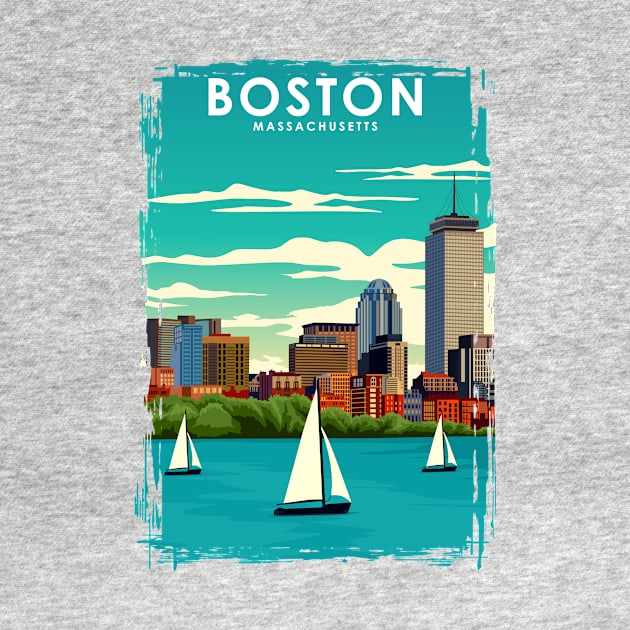 Boston Massachusetts Vintage Minimal Travel Poster by jornvanhezik